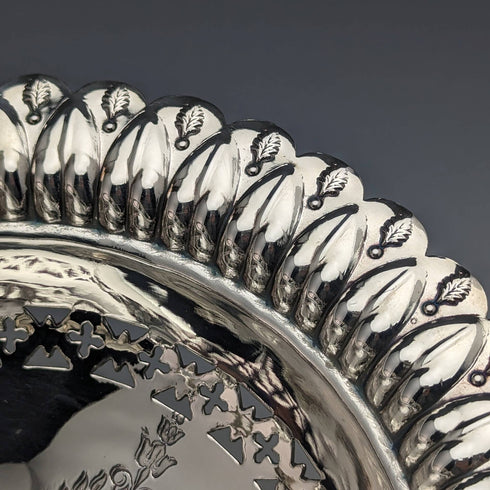 1902 British antique silver plate large basket Walker and Hall